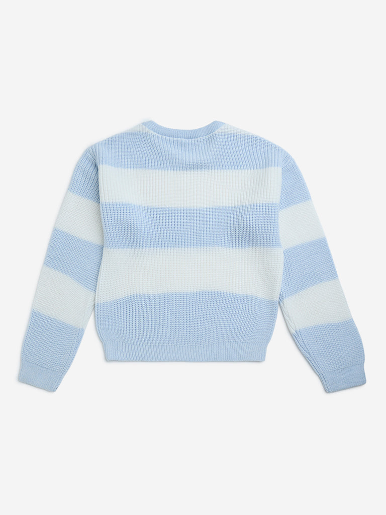 Y&F Kids Blue Striped Knit-Textured Sweater
