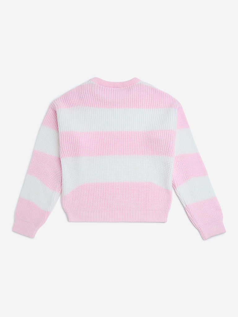Y&F Kids Pink Striped Knit-Textured Sweater