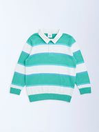 HOP Kids Teal Striped Pattern Cotton Polo Sweater