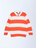 HOP Kids Orange Striped Cotton Polo Sweater