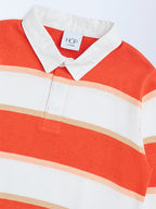HOP Kids Orange Striped Cotton Polo Sweater