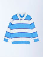 HOP Kids Blue Striped Cotton Polo Sweater