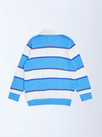 HOP Kids Blue Striped Cotton Polo Sweater