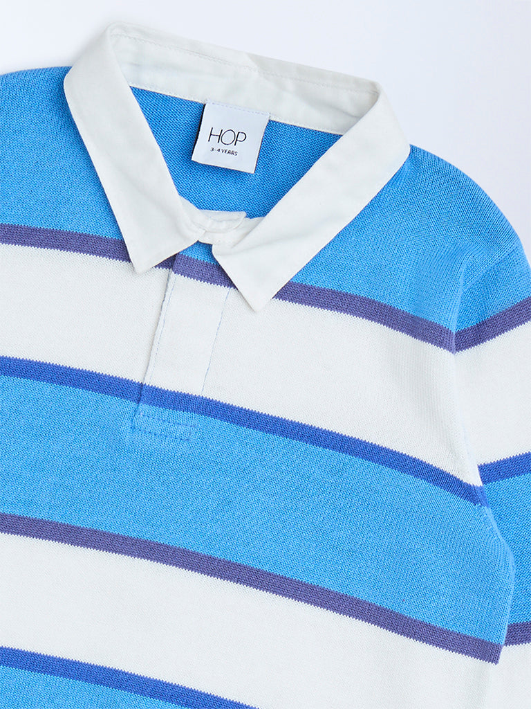 HOP Kids Blue Striped Cotton Polo Sweater