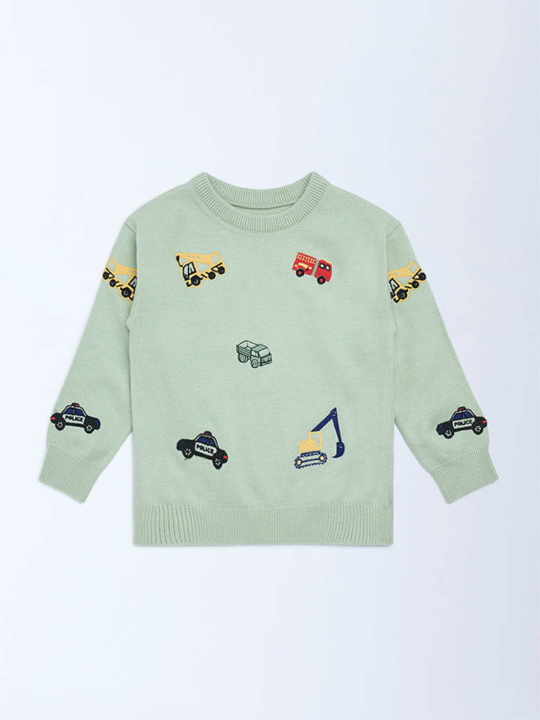 HOP Kids Sage Vehicle Embroidered Sweater