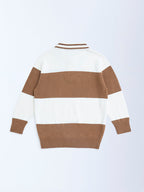 HOP Kids Brown Colour-Blocked Cotton Polo Sweater