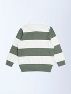 HOP Kids Olive Striped Cotton Polo Sweater