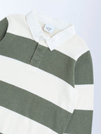 HOP Kids Olive Striped Cotton Polo Sweater