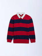HOP Kids Red Striped Cotton Polo Sweater