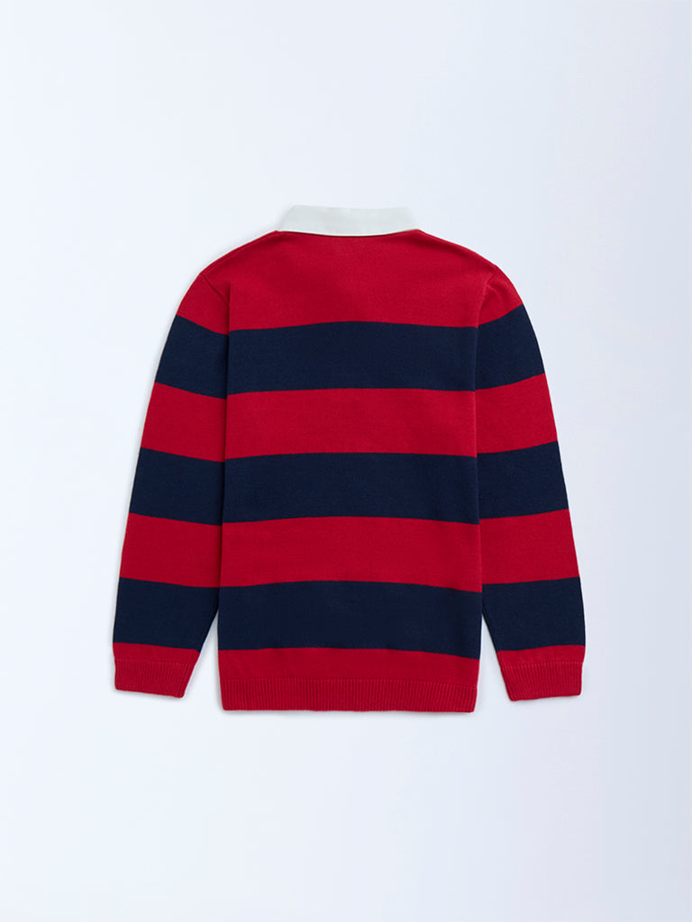 HOP Kids Red Striped Cotton Polo Sweater