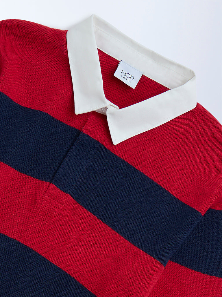 HOP Kids Red Striped Cotton Polo Sweater