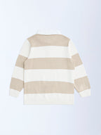 HOP Kids Beige Striped Cotton Polo Sweater