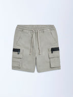 HOP Kids Taupe Mid-Rise Cotton-Blend Cargo Shorts
