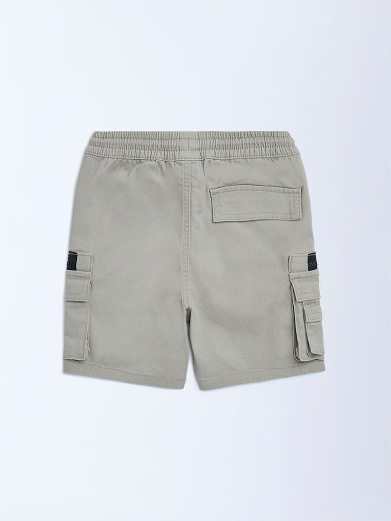 HOP Kids Taupe Mid-Rise Cotton-Blend Cargo Shorts