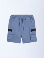 HOP Kids Dusty Blue Mid-Rise Cotton-Blend Cargo Shorts