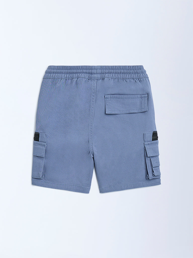 HOP Kids Dusty Blue Mid-Rise Cotton-Blend Cargo Shorts