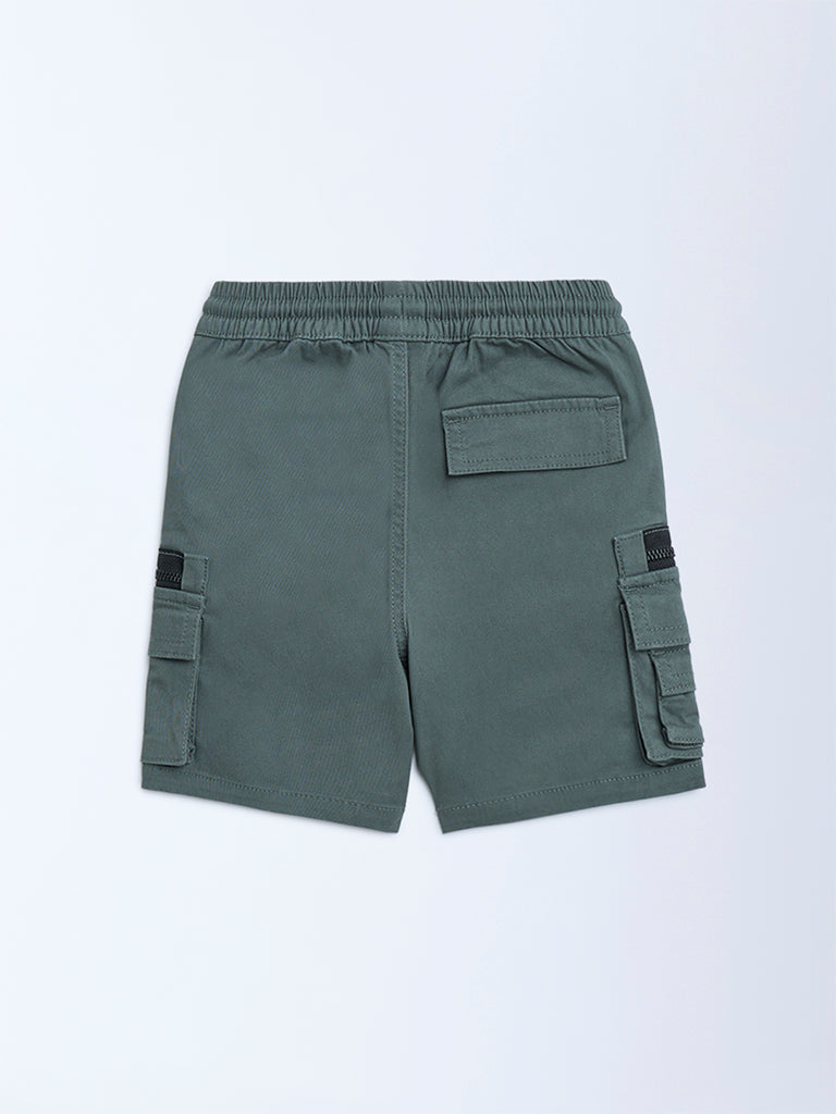HOP Kids Olive Mid-Rise Cotton-Blend Cargo Shorts