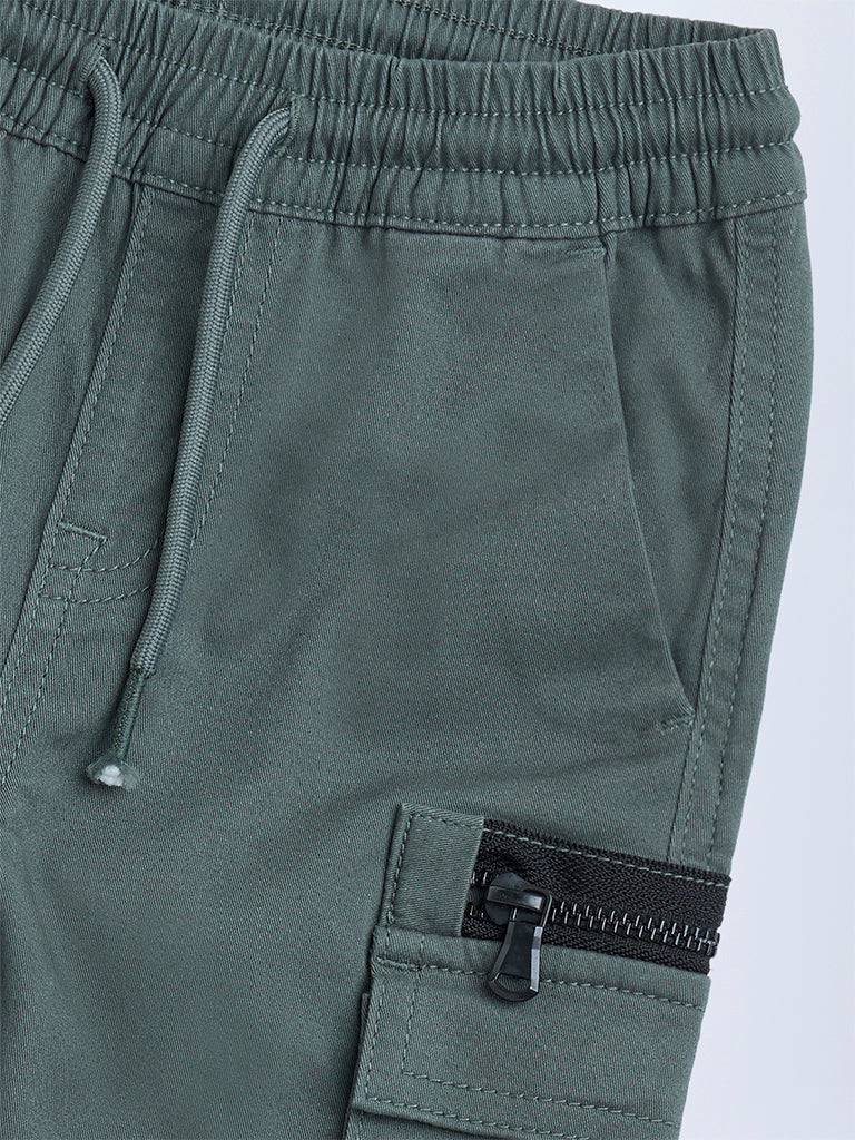 HOP Kids Olive Mid-Rise Cotton-Blend Cargo Shorts