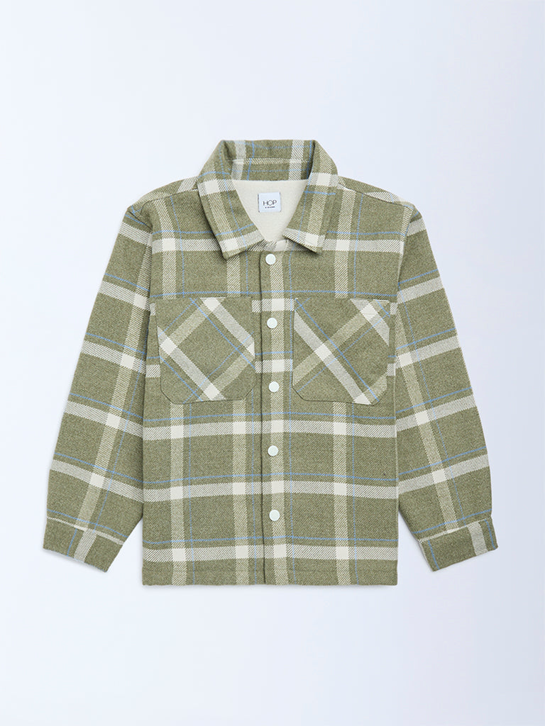 HOP Kids Olive Checkered Shacket