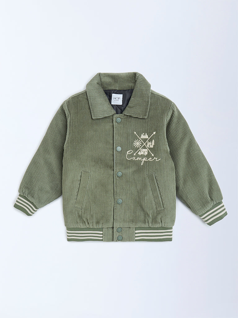 HOP Kids Sage Typographic Corduroy Cotton Jacket