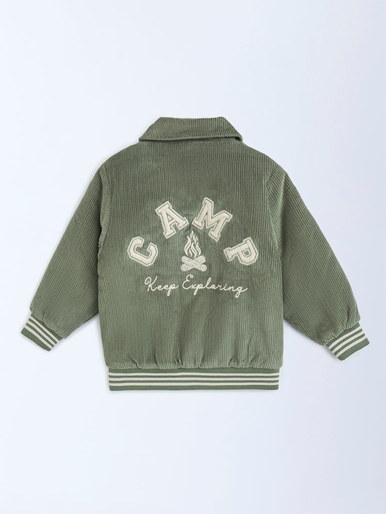 HOP Kids Sage Typographic Corduroy Cotton Jacket