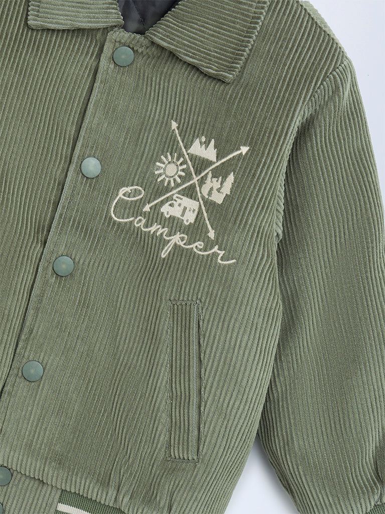 HOP Kids Sage Typographic Corduroy Cotton Jacket