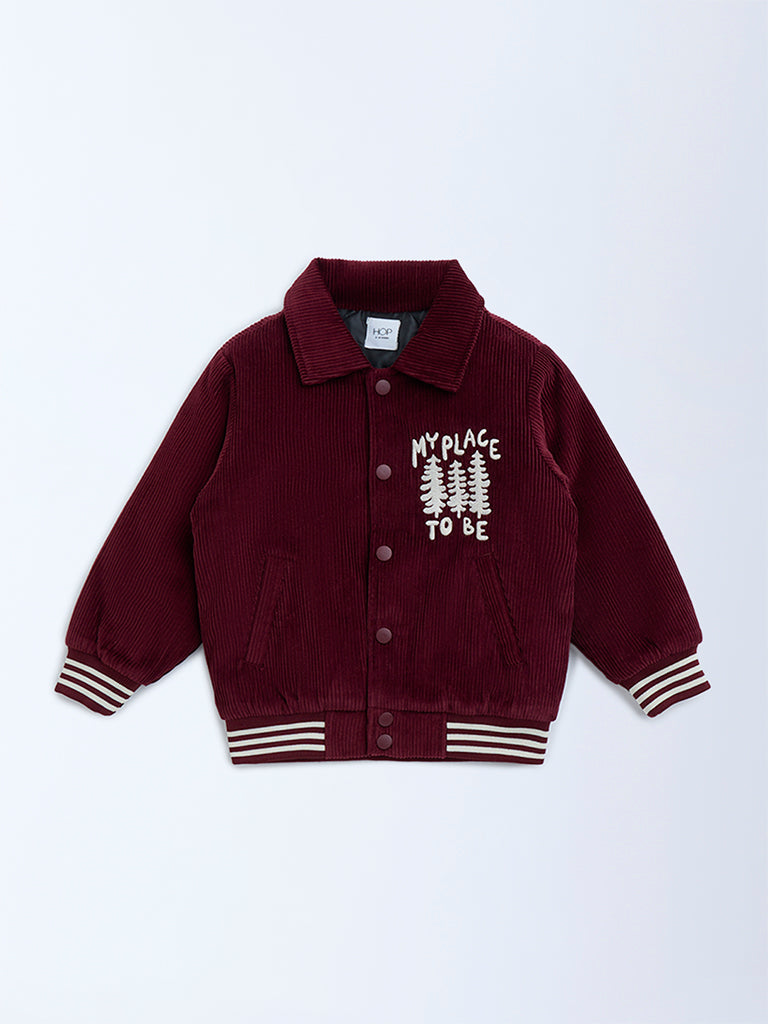 HOP Kids Wine Text Detailed Corduroy Cotton Jacket