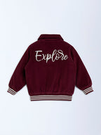 HOP Kids Wine Text Detailed Corduroy Cotton Jacket
