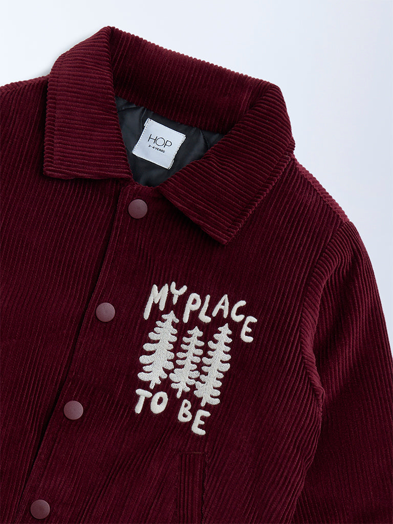 HOP Kids Wine Text Detailed Corduroy Cotton Jacket