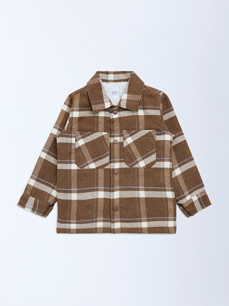 HOP Kids Brown Checked Design Cotton Shacket