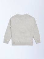 HOP Kids Beige Animal Embroidered Cotton Sweater