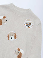 HOP Kids Beige Animal Embroidered Cotton Sweater