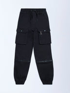 Y&F Kids Black Cargo-Style Mid-Rise Cotton-Blend Joggers