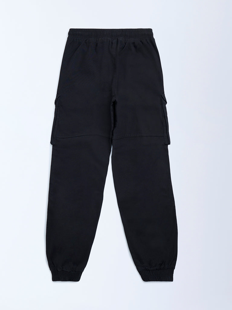 Y&F Kids Black Cargo-Style Mid-Rise Cotton-Blend Joggers