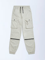 Y&F Kids Cream Mid-Rise Cotton-Blend Joggers