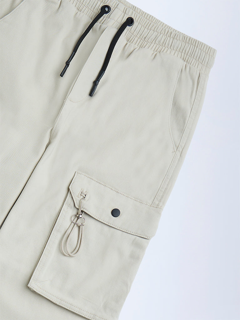 Y&F Kids Cream Mid-Rise Cotton-Blend Joggers