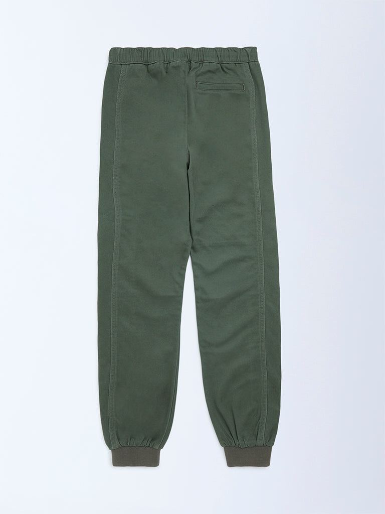 Y&F Kids Olive Mid-Rise Cotton-Blend Joggers