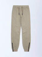 Y&F Kids Taupe Mid-Rise Cotton-Blend Joggers