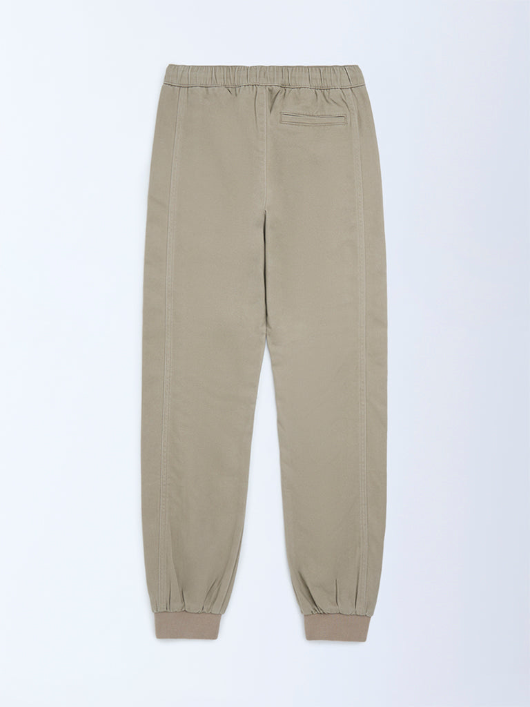 Y&F Kids Taupe Mid-Rise Cotton-Blend Joggers