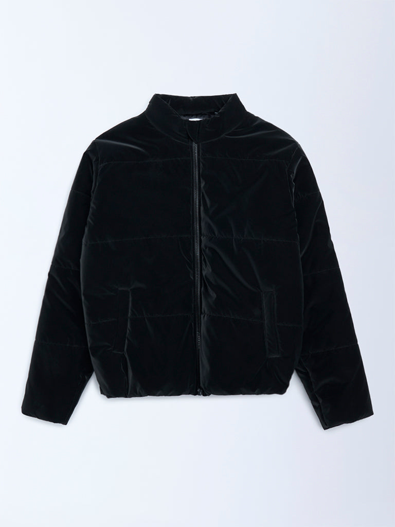 Y&F Kids Black Velvet Puffer Jacket