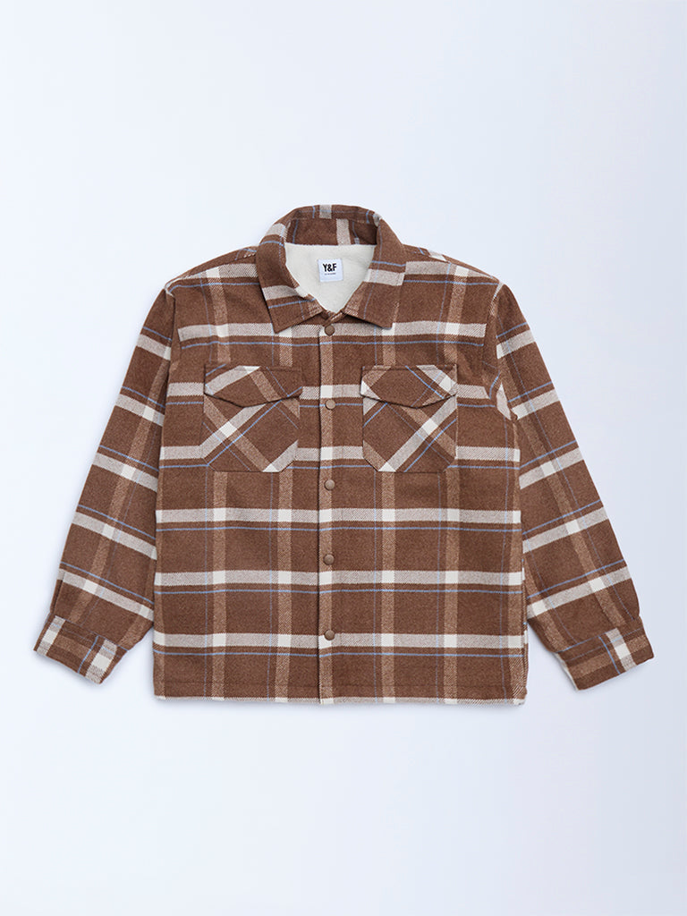 Y&F Kids Brown Checkered Shacket