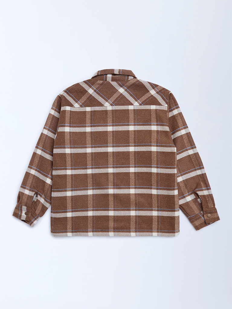 Y&F Kids Brown Checkered Shacket