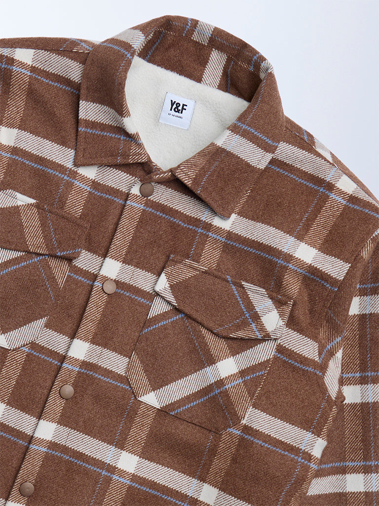 Y&F Kids Brown Checkered Shacket