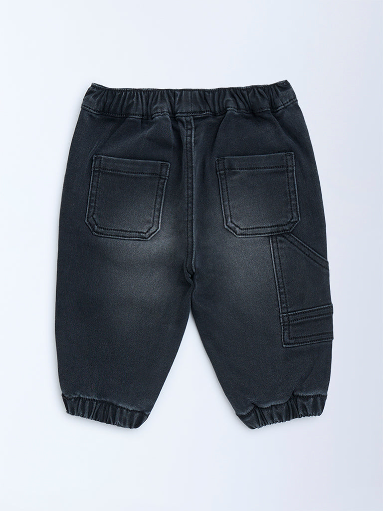 HOP Baby Charcoal Washed Mid-Rise Denim Joggers