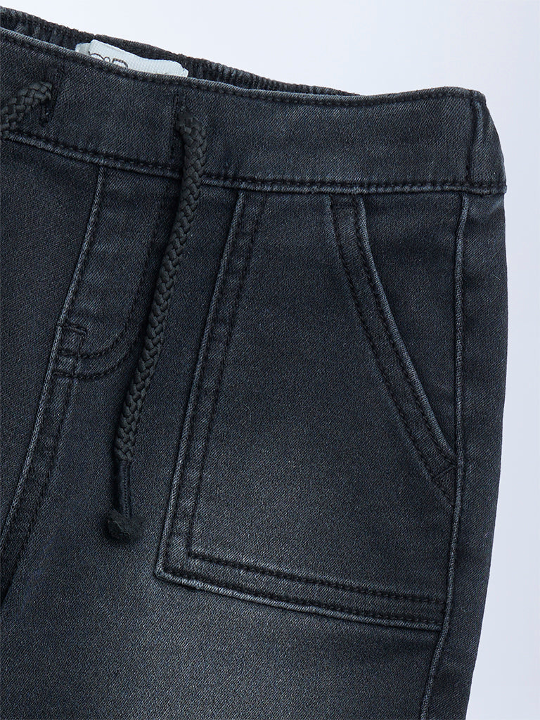 HOP Baby Charcoal Washed Mid-Rise Denim Joggers