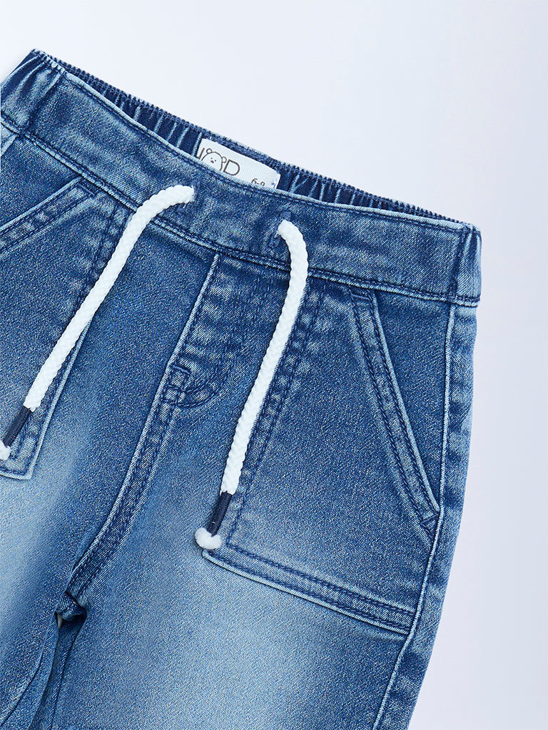 HOP Baby Blue Mid-Rise Denim Joggers