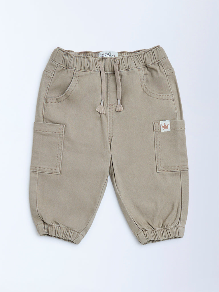 HOP Baby Taupe Mid-Rise Cotton-Blend Joggers