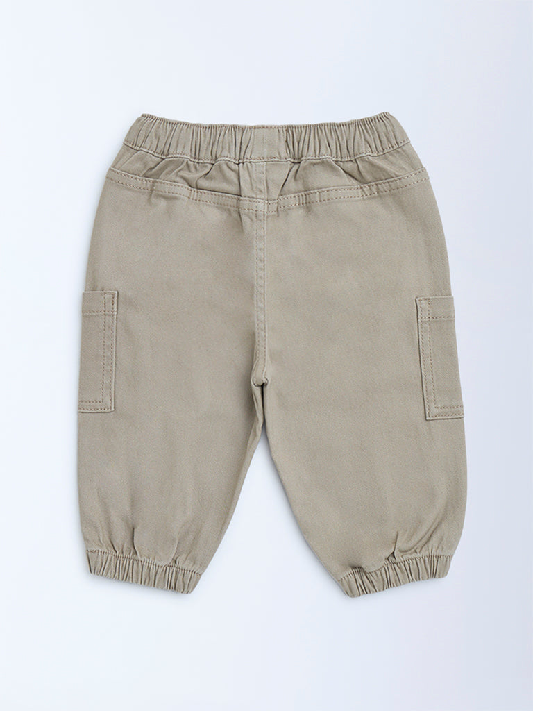 HOP Baby Taupe Mid-Rise Cotton-Blend Joggers