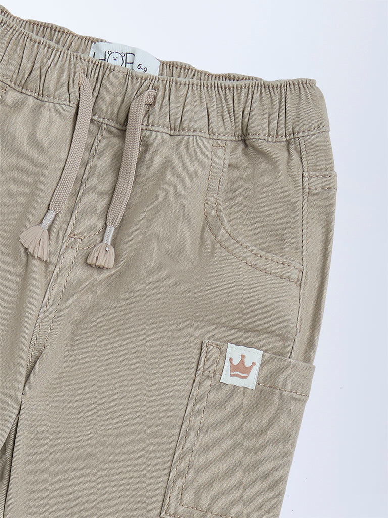 HOP Baby Taupe Mid-Rise Cotton-Blend Joggers