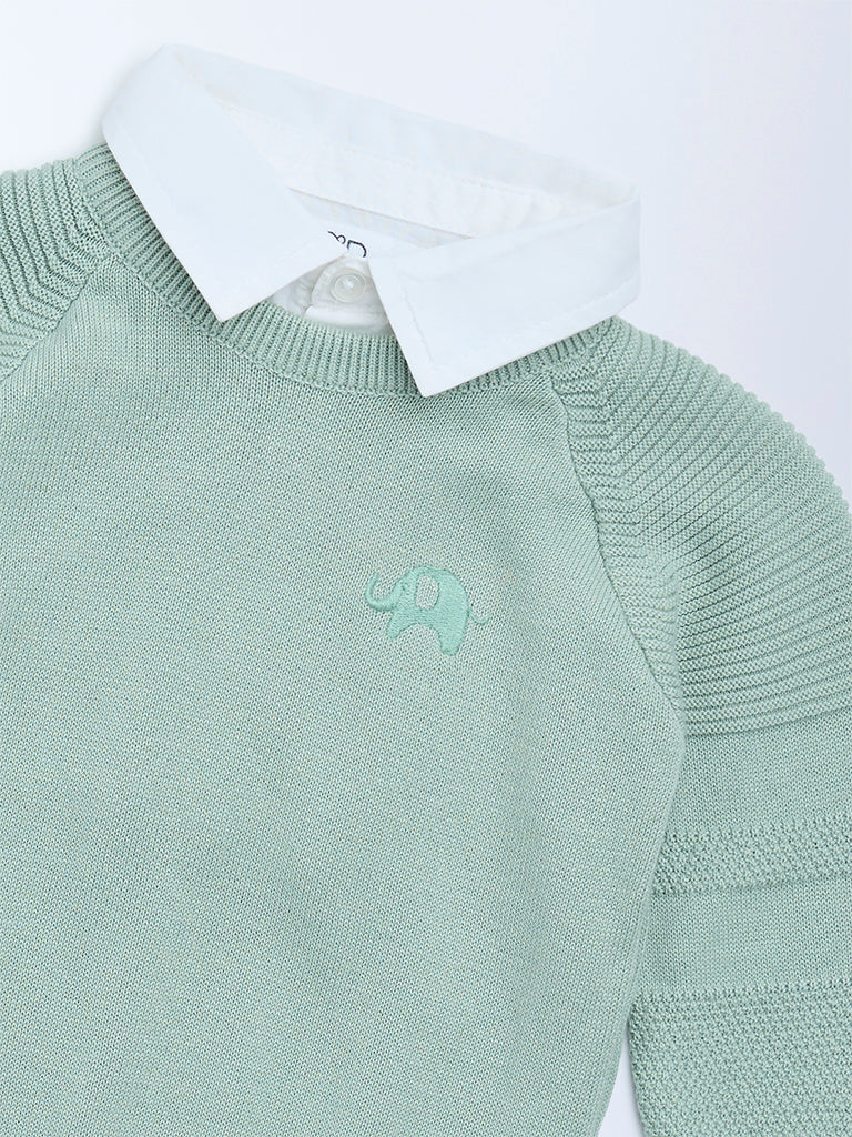 HOP Baby Sage Knit-Textured Cotton Sweater